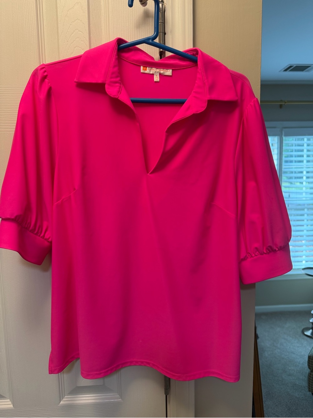 Jude Connally Hot Pink V-Neck Collared Blouse